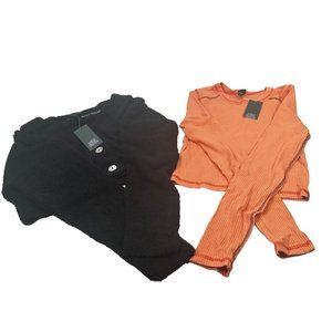 2 Piece Wild Fable Women's XS Black Crop Sweater And Peach Orange Ribbed T-Shirt